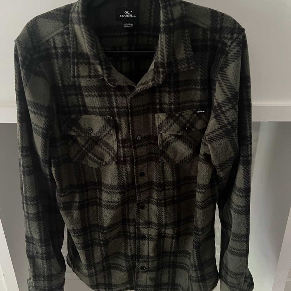 O'Neill Olive and Charcoal Checkered Fleece button up